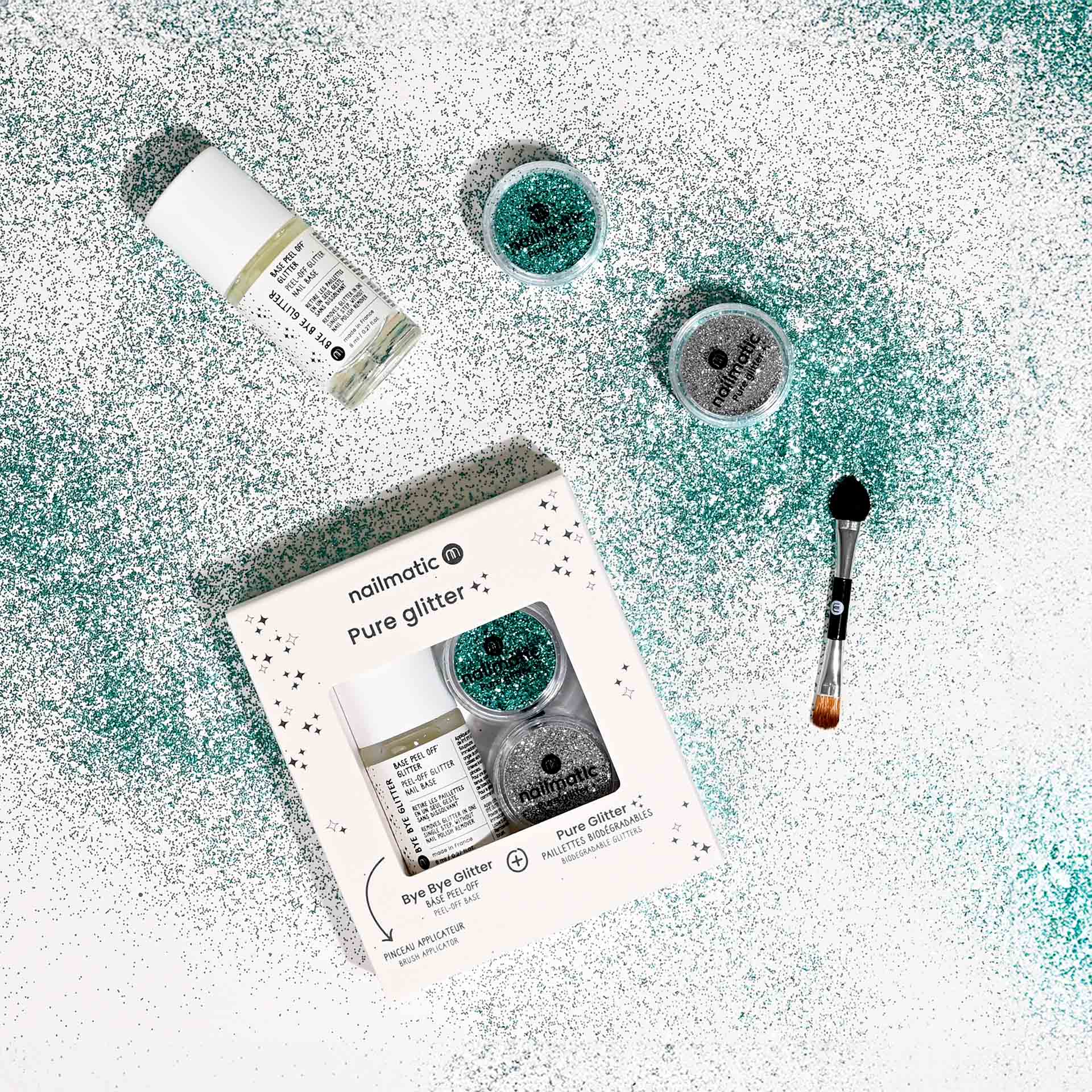 nailmatic BYE BYE Glitter Set - Turquoise and Silver
